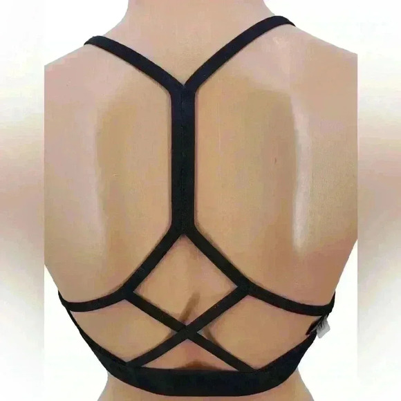 Victoria’s Secret Pink Strappy Sports Bra Lightly Padded Gray Floral Logo - Picture 3 of 7